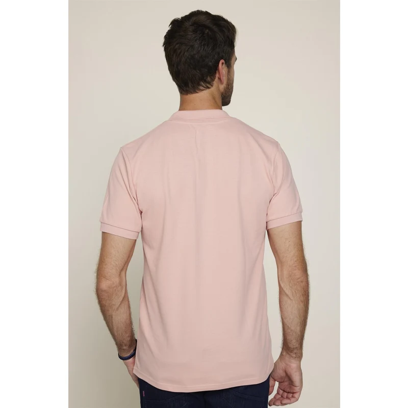 TUDORS Erkek Polo Yaka Slim Fit Düz Pamuk Pike Pembe Tişört RQ9311