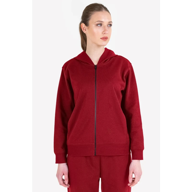 LESCON Kırmızı Kadın Fermuarlı Kapüşonlu Sweatshirt 23N-2219