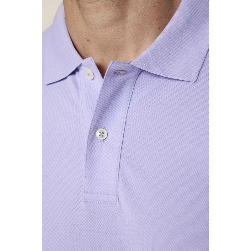 TUDORS Erkek Polo Yaka Slim Fit Düz Pamuk Pike Mor Tişört RQ9128