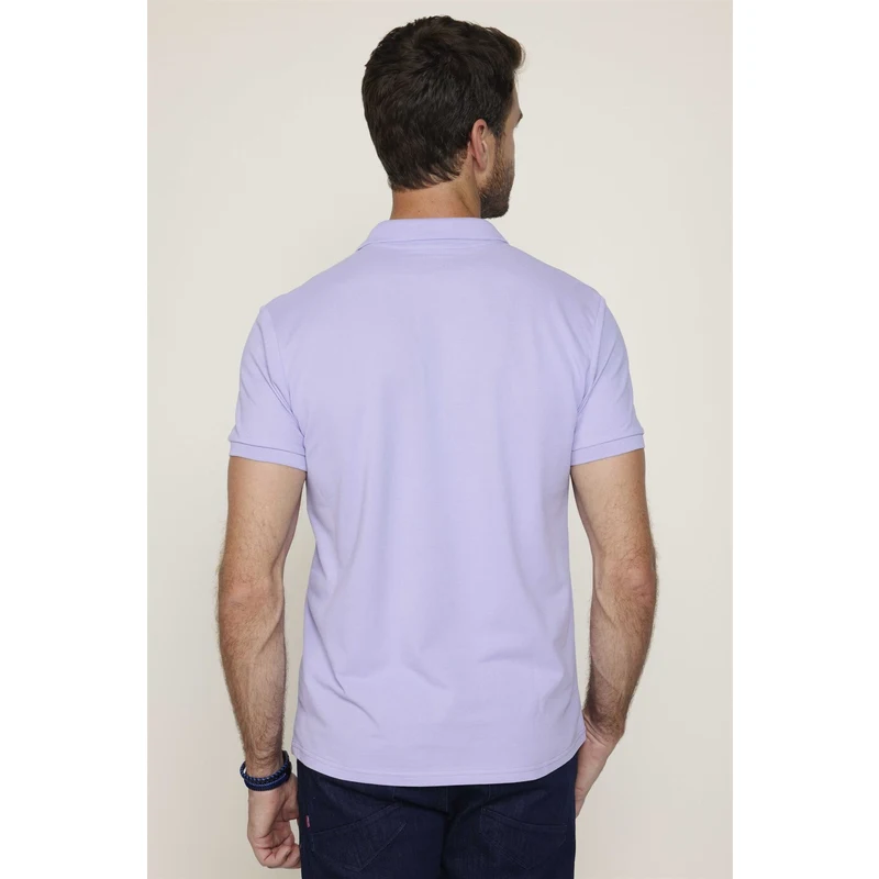TUDORS Erkek Polo Yaka Slim Fit Düz Pamuk Pike Mor Tişört RQ9128