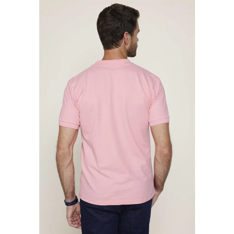 TUDORS Erkek Polo Yaka Slim Fit Düz Pamuk Pike Pembe Tişört RQ9316