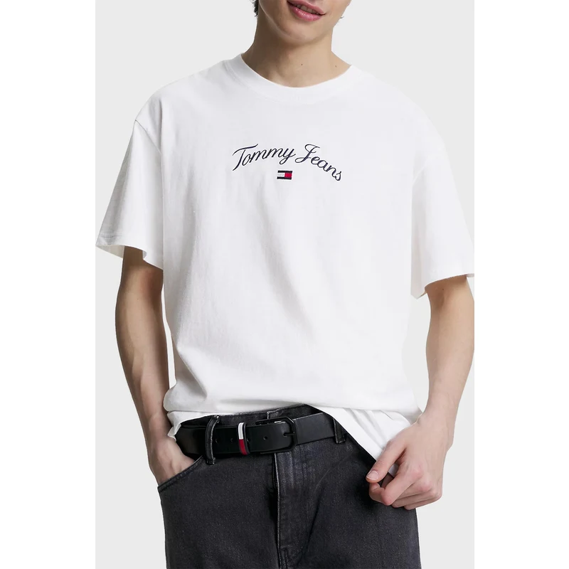 Tommy Jeans Pamuklu Regular Fit Bisiklet Yaka Erkek T Shirt Dm0dm16835 Ybr Beyaz