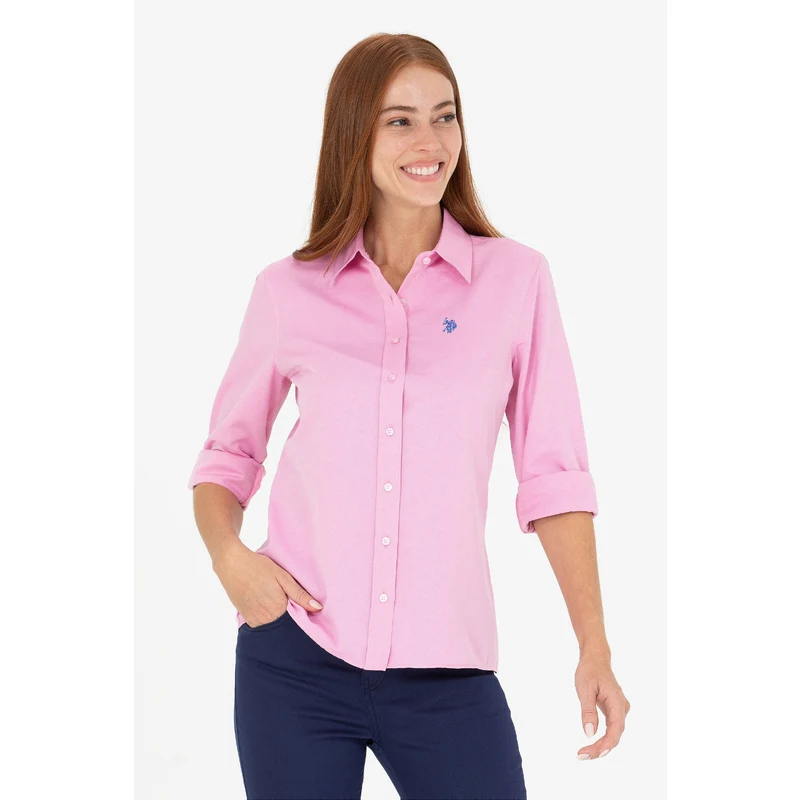 U.S. Polo Assn. Kadın Pembe Uzun Kollu Basic Gömlek ZH8684