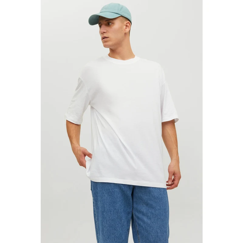Jack & Jones Originals Pamuklu Oversize Bisiklet Yaka Erkek T Shirt 12185628 Beyaz