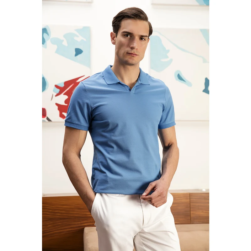 Buratti Slim Fit Pamuklu Erkek Polo T Shirt 5902141 Koyu Mavi