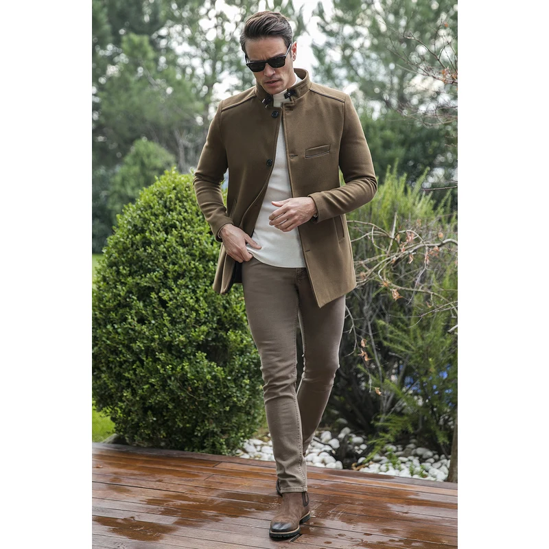 Buratti Slim Fit Pamuklu Kaşe Erkek Kaban 5841012 Taba