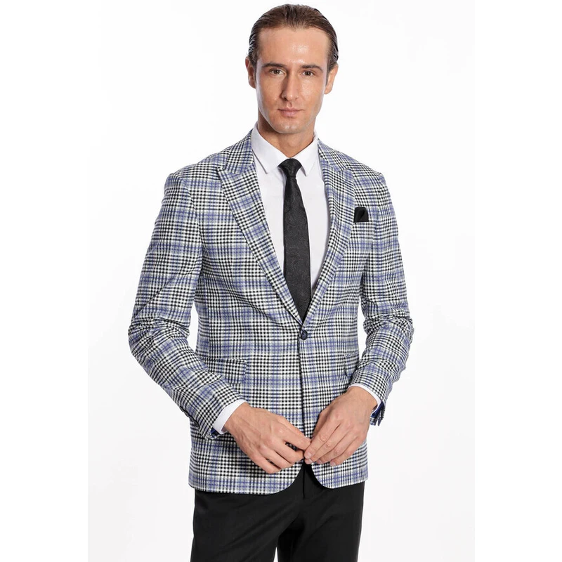 Wessi Plaid Slim-Fit Blue Black Men Blazer