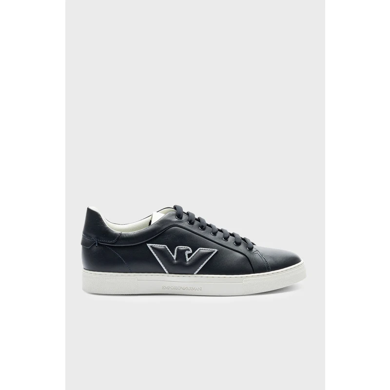 Emporio Armani Hakiki Deri Sneaker Erkek Ayakkabı X4x598 Xn633 K568 Lacivert-beyaz