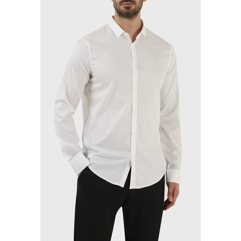Armani Exchange Logolu Uzun Kollu Streç Erkek Gömlek 8nzc49 Znyxz 1100 Beyaz