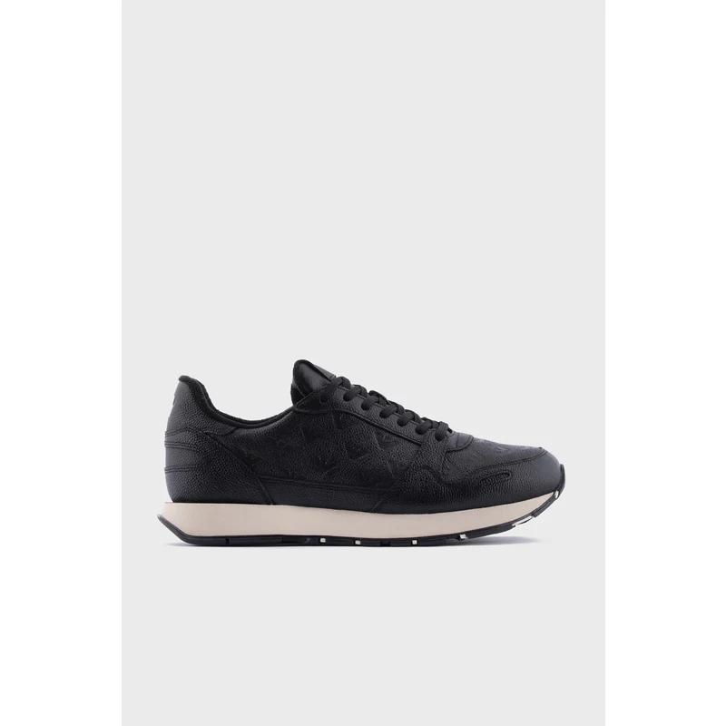Emporio Armani Logolu Deri Sneaker Erkek Ayakkabı X4x596 Xn328 K001 Siyah