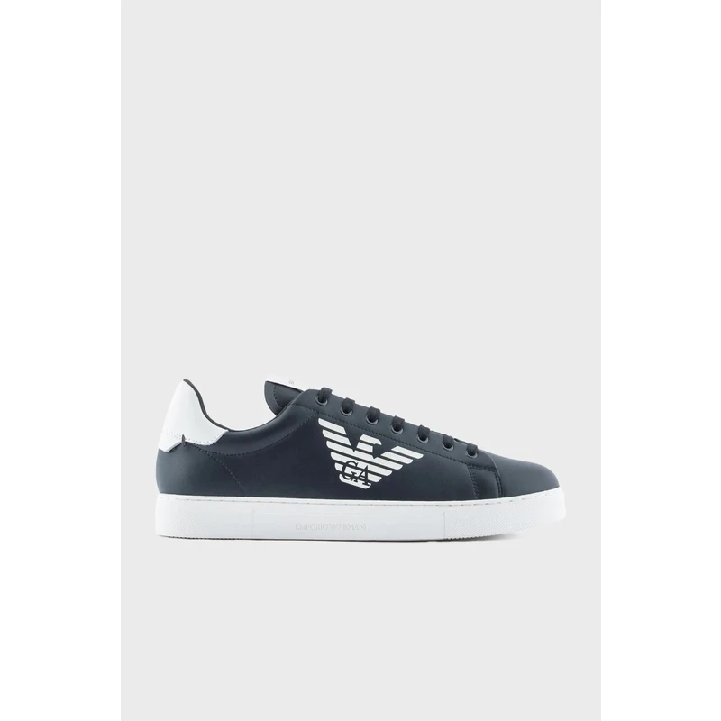 Emporio Armani Logolu Hakiki Deri Sneaker Erkek Ayakkabı X4x554 Xf663 00120 Lacivert