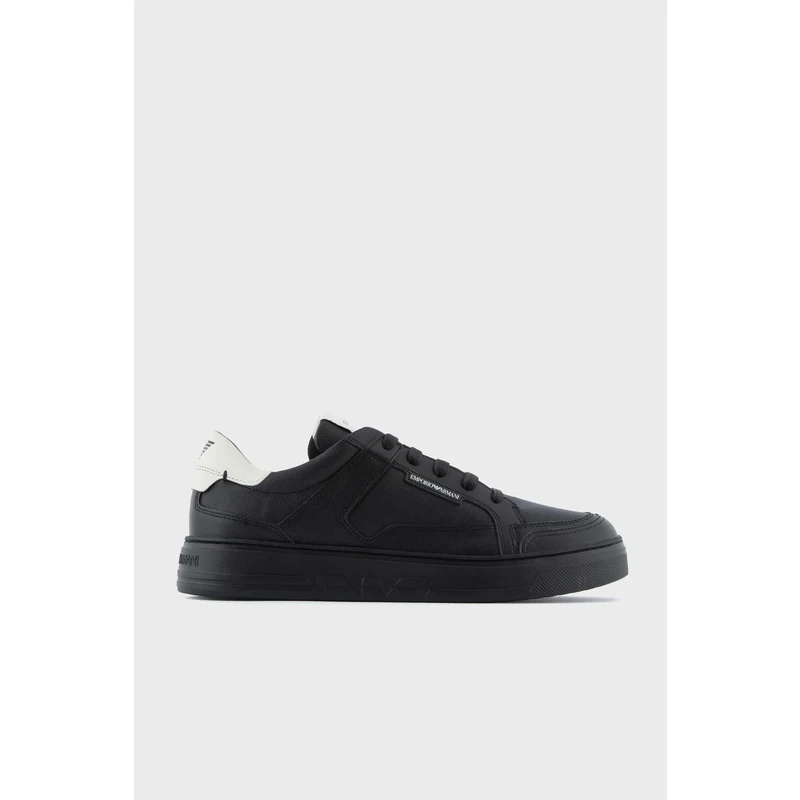Emporio Armani Logolu Deri Sneaker Erkek Ayakkabı X4x568 Xn162 K599 Siyah