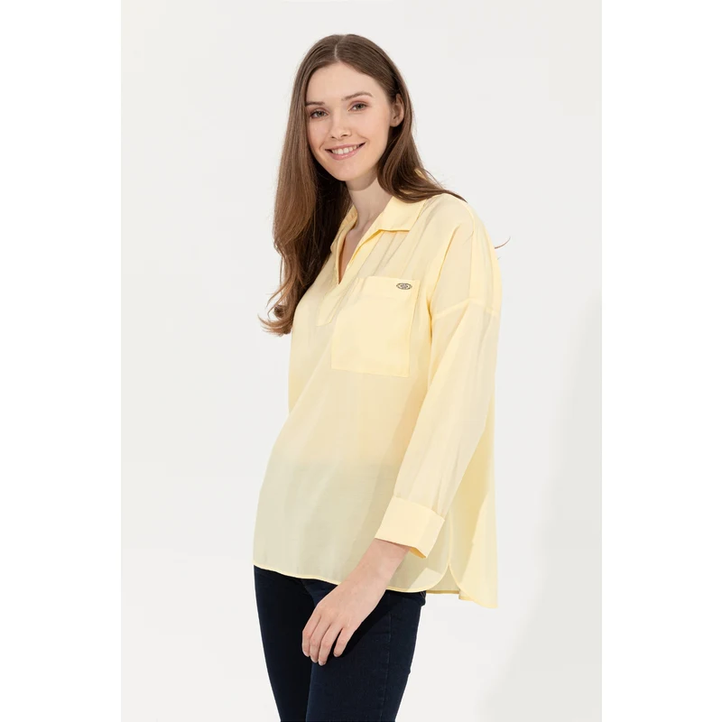 U.S. Polo Assn. Kadın Açık Sarı Uzun Kollu Gömlek