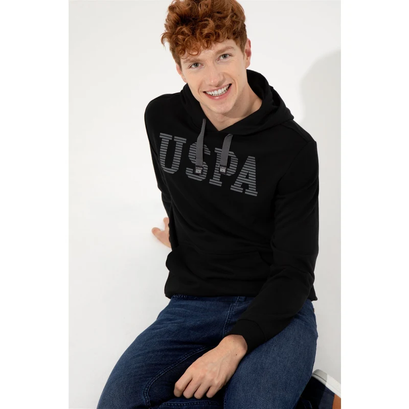 U.S. Polo Assn. Erkek Siyah Kapüşonlu Basic Sweatshirt