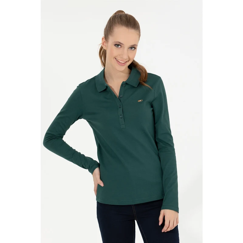 U.S. Polo Assn. Kadın Yeşil Basic Polo Yaka Sweatshirt