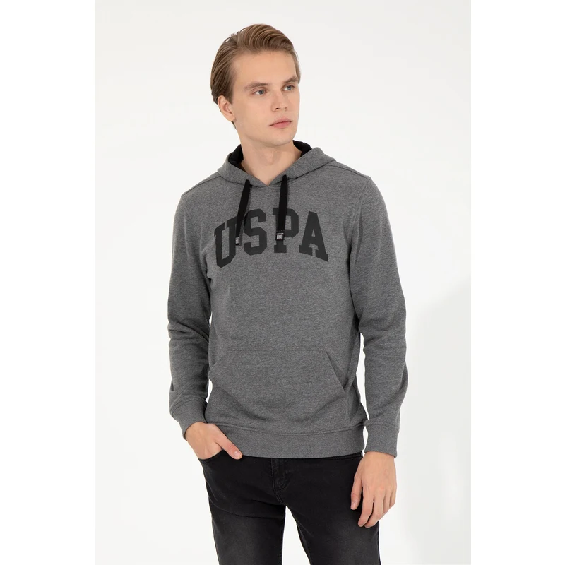 U.S. Polo Assn. Erkek Antrasit Melanj Kapüşonlu Basic Sweatshirt