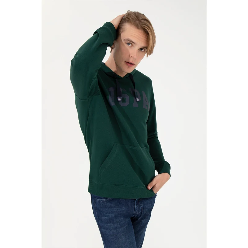 U.S. Polo Assn. Erkek Yeşil Kapüşonlu Basic Sweatshirt RQ8620