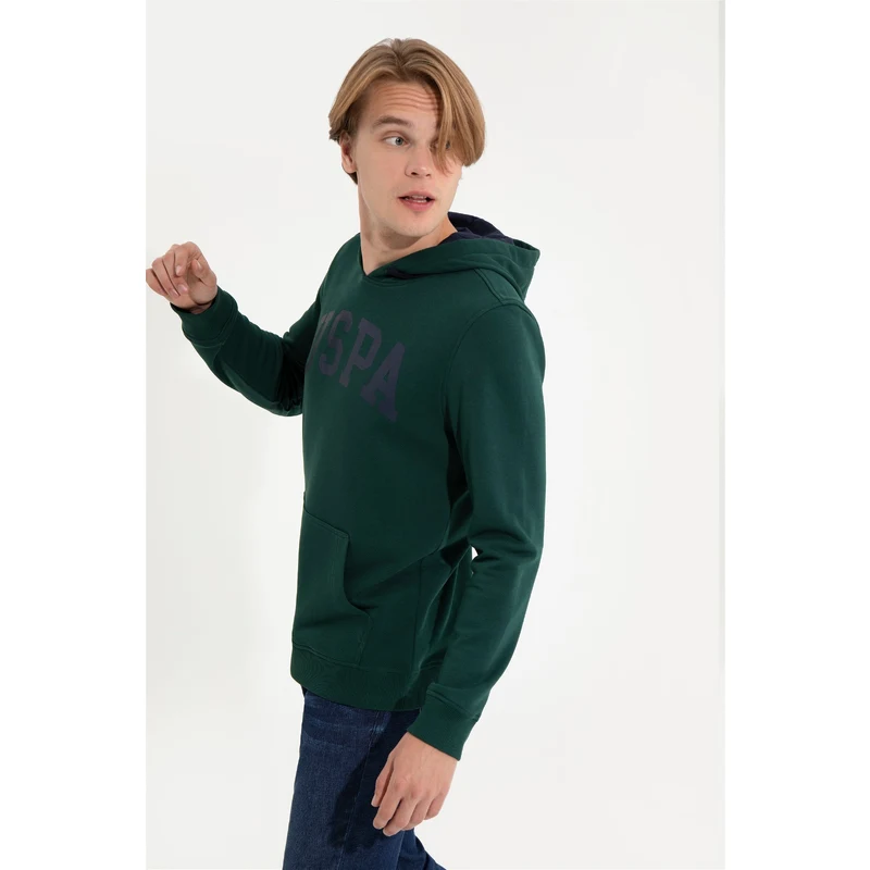 U.S. Polo Assn. Erkek Yeşil Kapüşonlu Basic Sweatshirt RQ8620