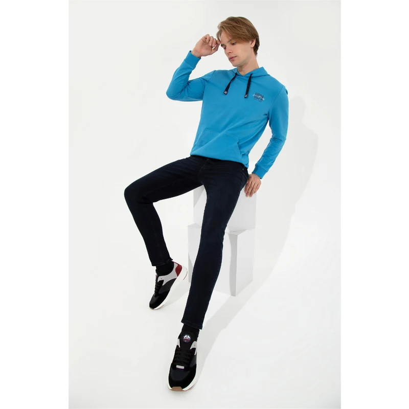 U.S. Polo Assn. Erkek Kobalt Kapüşonlu Basic Sweatshirt
