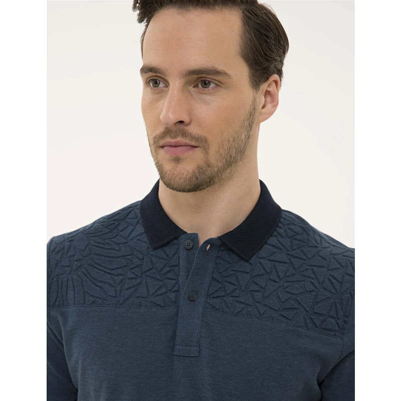 Pierre Cardin Lacivert Slim Fit Kabartma Baskılı Polo Yaka Tişört