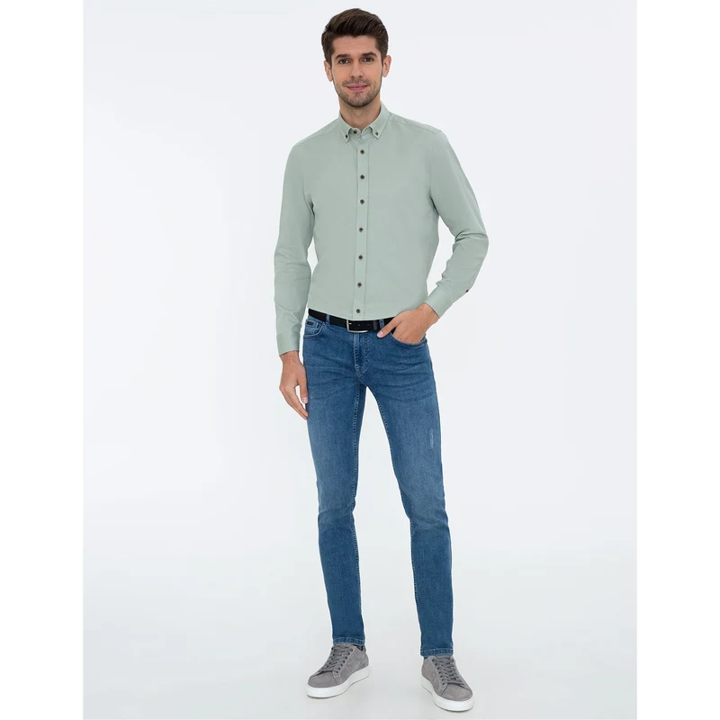 Pierre Cardin Su Yeşili Regular Fit Uzun Kollu Gömlek PS7839
