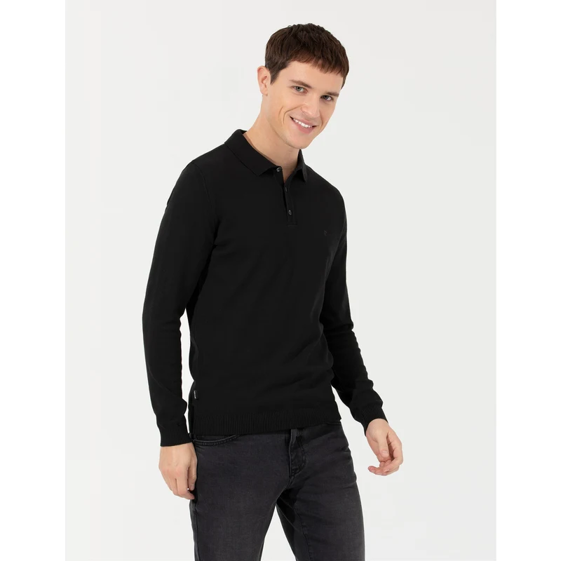 Pierre Cardin Siyah Slim Fit Basic Kazak