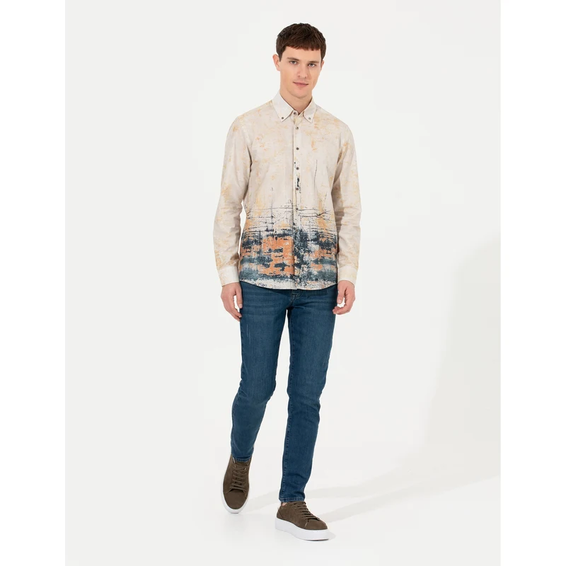 Pierre Cardin Bej Slim Fit Uzun Kollu Gömlek