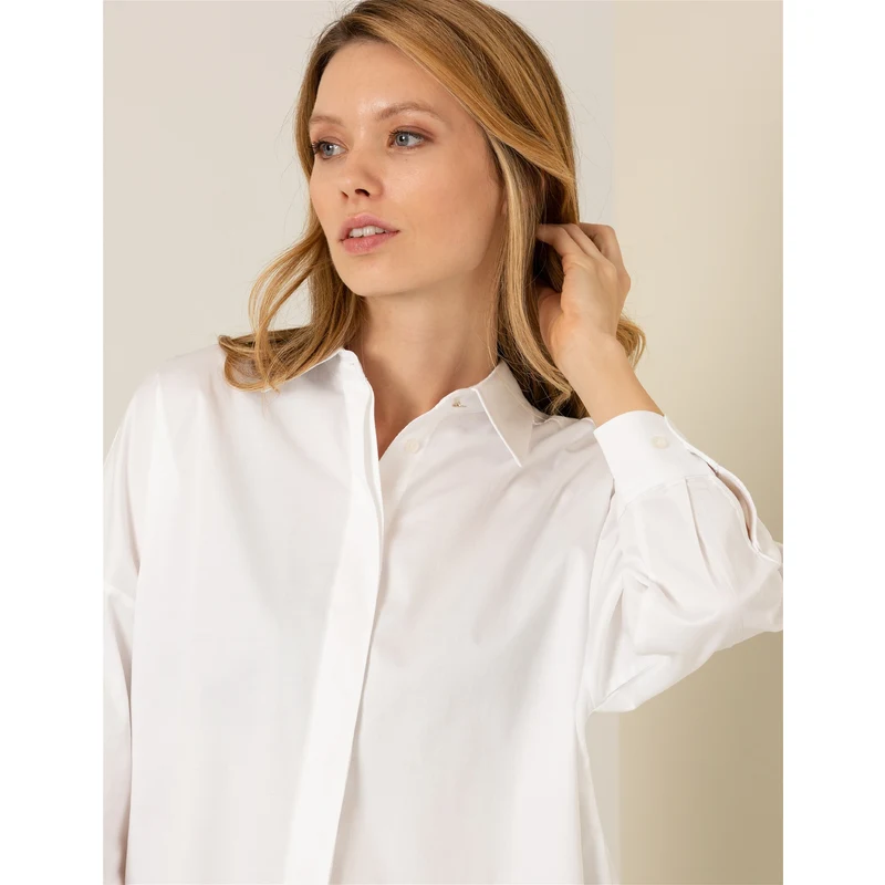 Pierre Cardin Beyaz Oversize Uzun Kollu Gömlek