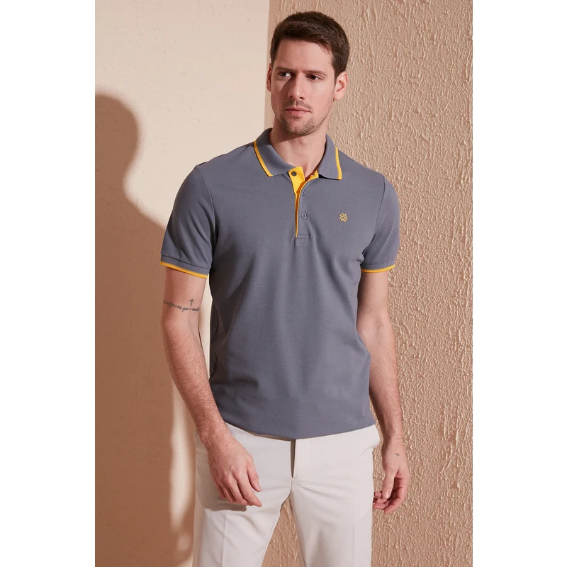 Buratti % 100 Pamuk Düğmeli Slim Fit Erkek Polo T Shirt 5902118 Antrasit