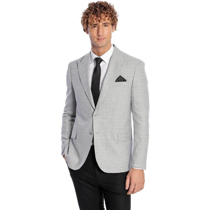 Wessi Patterned Wide Lapel Grey Men Blazer