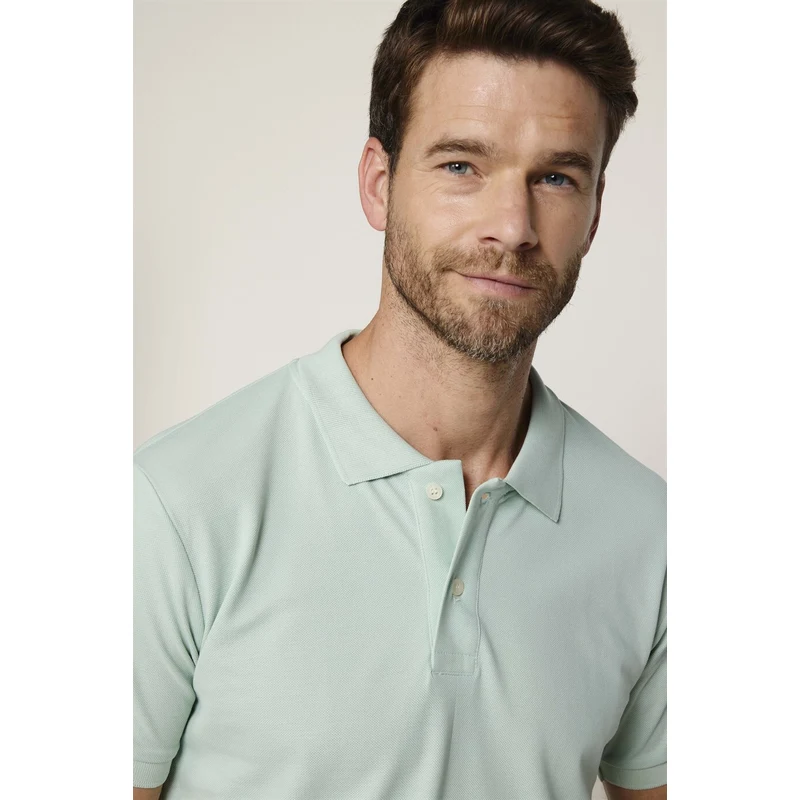 TUDORS Erkek Polo Yaka Slim Fit Düz Pamuk Pike Yeşil Tişört RQ9273