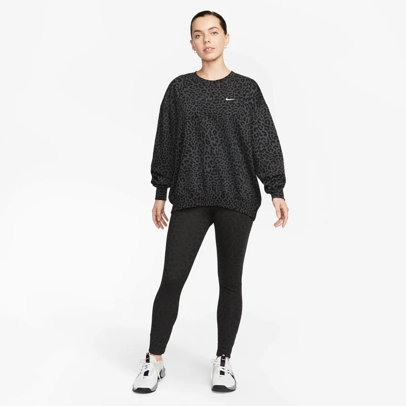 Nike Dri-Fit Gt Fit Crew Leopard Allover Print Kadın Gri T-Shirt