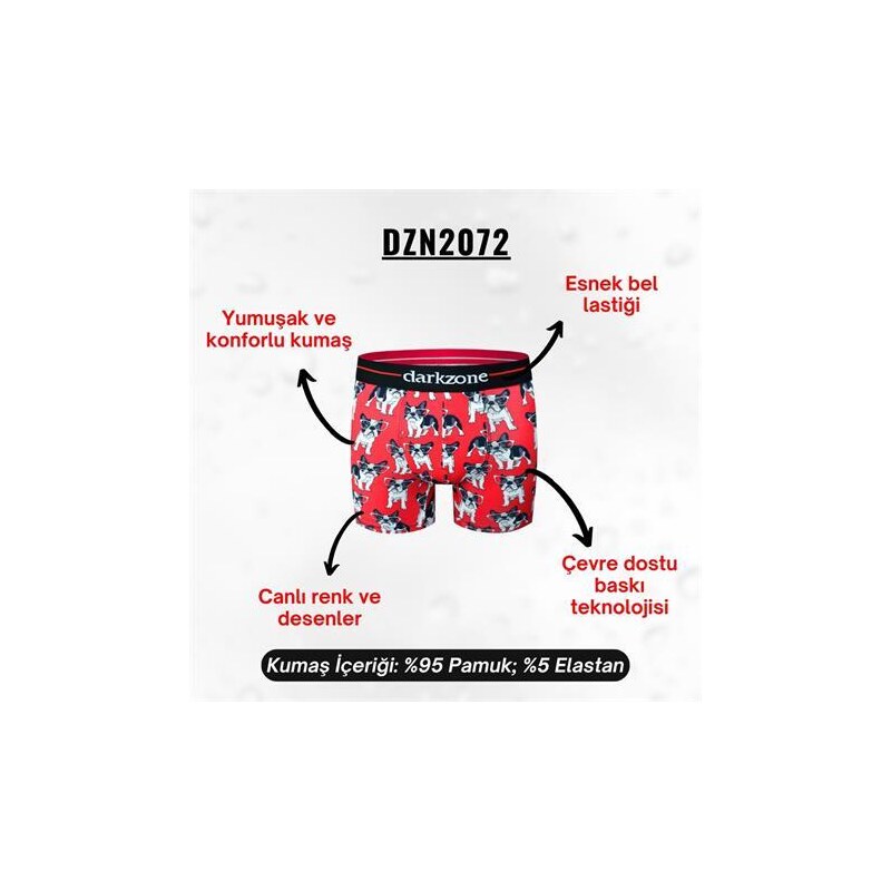 Darkzone Köpek Desenli Kırmızı Boxer (Dijital Baskılı) - DZN2072