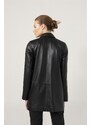Black Noble ZOE Siyah Deri Kruvaze Blazer Ceket