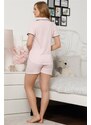 Akbeniz Kadın Beyaz Pembe Pamuklu Düğmeli Cepli Şortlu Pijama Takım 4301
