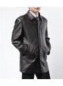 Derimont's Hakiki Deri Siyah Gömlek Yaka Uzun Erkek Deri Ceket