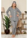 Akbeniz Kadın Pamuklu Düğmeli Şardonlu Taytlı Uzun Kol Pijama Takım 2497