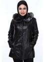 Derimont's Hakiki Deri Siyah Kürklü Kieran Kadın Ceket