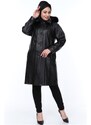 Derimont's Hakiki Deri Siyah Kürklü Uzun Kadın Ceket