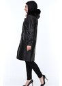 Derimont's Hakiki Deri Siyah Kürklü Uzun Kadın Ceket