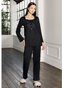 Artış Collection Uzun Kollu Geniş Kalıp Önü Detaylı Pijama Takımı - Siyah