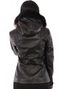 Derimont's Hakiki Deri Siyah Kapşon Kürklü Giosetta Kadın Ceket