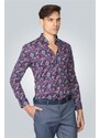 TUDORS Süper Slim Fit Uzun Kollu Çiçek Desenli Erkek Bordo Gömlek