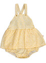 BabyZ Yaz Kız Bebek Düğme Detaylı Baskılı Dokuma Poplin Kısa Kol Lastikli Elbise - Sarı