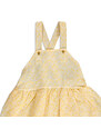 BabyZ Yaz Kız Bebek Düğme Detaylı Baskılı Dokuma Poplin Kısa Kol Lastikli Elbise - Sarı