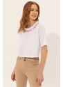 U.S. Polo Assn. Kadın Beyaz Bisiklet Yaka Crop Tişört