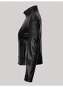 Derimont's Hakiki Deri Siyah Omuz Kol İşlemeli Fermuarlı Kadın Deri Ceket