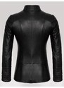Derimont's Hakiki Deri Siyah Cep Detaylı İşlemeli Fermuarlı Kadın Deri Ceket