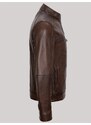 Derimont's Hakiki Deri Kahverengi Dik Yaka Omuz İşlemeli Erkek Deri Ceket
