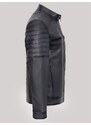 Derimont's Hakiki Deri Siyah Omuz Kol İşlemeli Fermuarlı Erkek Deri Ceket